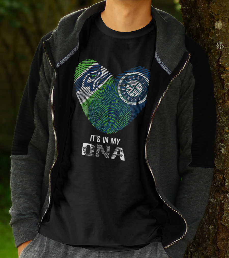 Seahawks Mariners It's In My DNA Fingerprints Heart T-Shirt