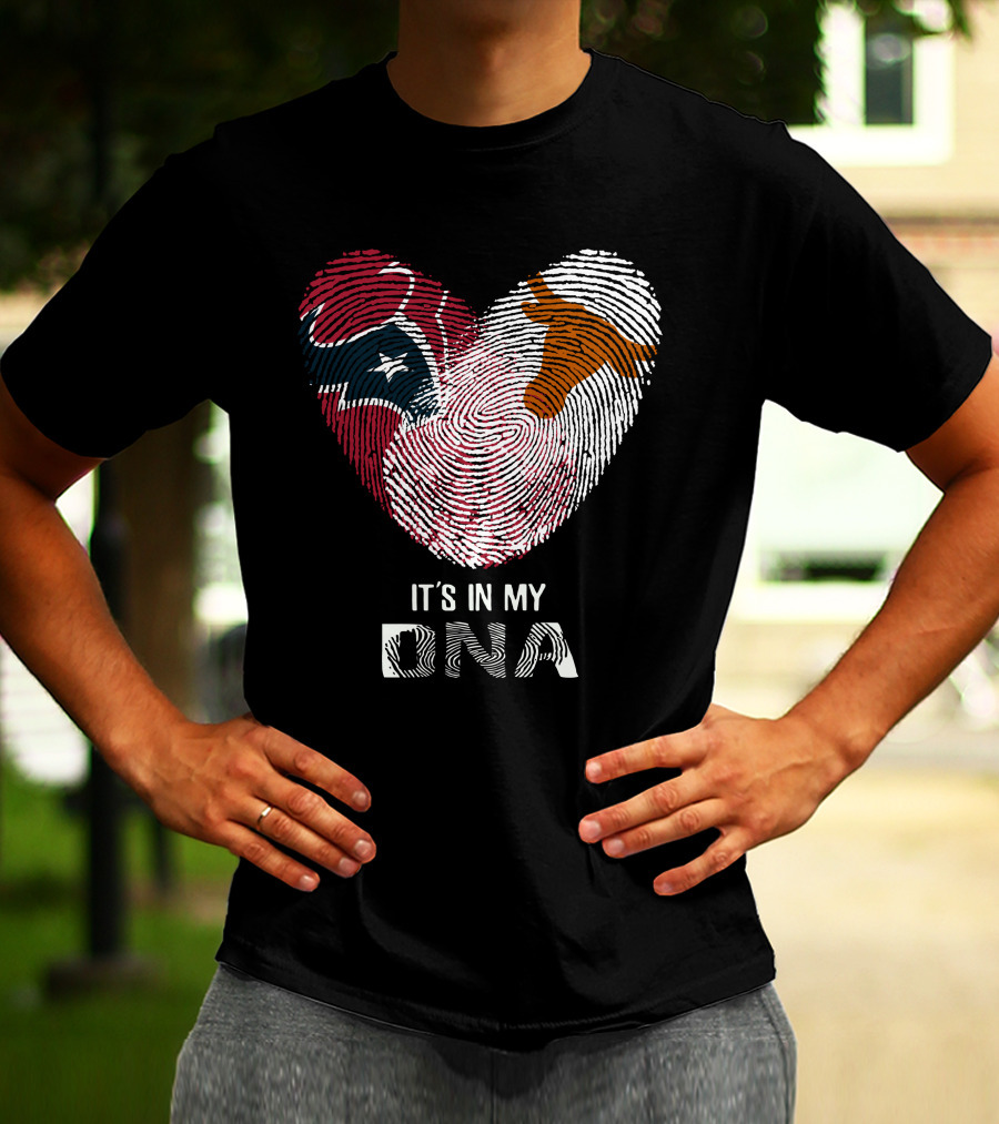 Texans Longhorns Fingerprint Heart It's In My DNA T-Shirt