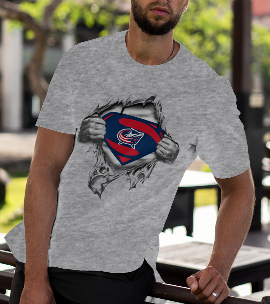 Columbus Blue Jackets Superman Emblem Tear T-Shirt