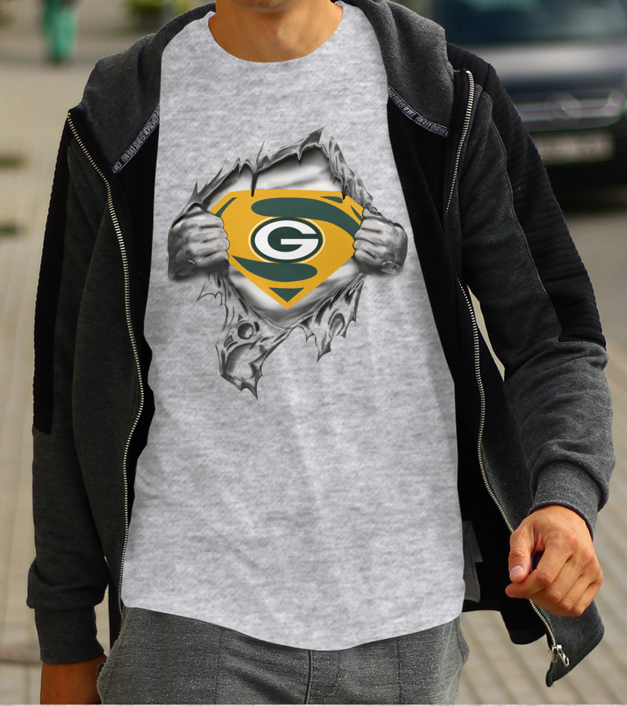 Green Bay Packers Superman Logo Tear Open T-Shirt