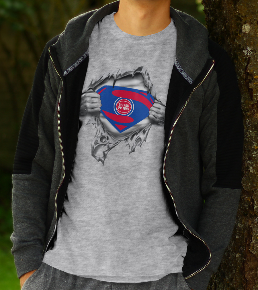 Detroit Pistons Superman Logo Tear Open T-Shirt