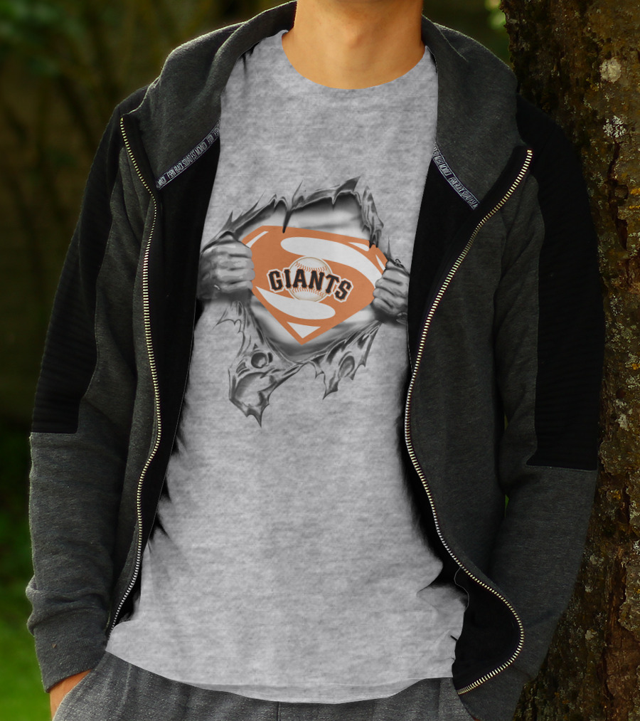 Giants Logo Inside Superman Suit Baseball T-Shirt