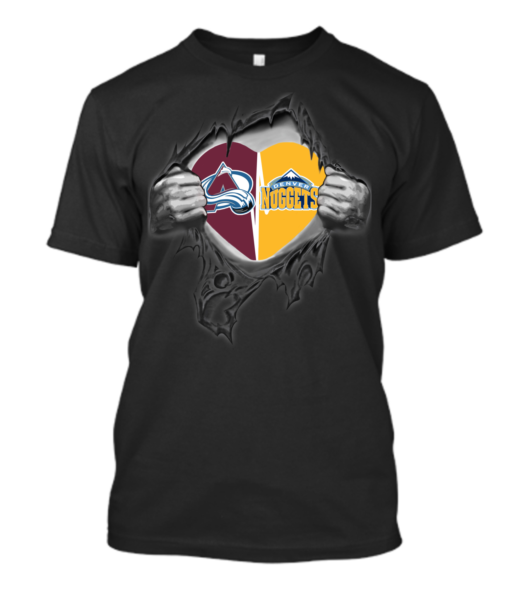 Colorado Avalanche And Denver Nuggets Split Heart T-Shirt