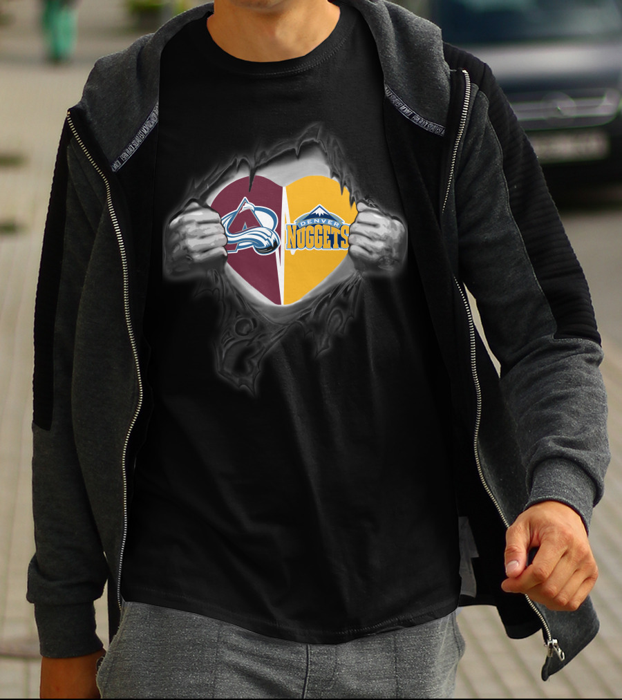 Colorado Avalanche And Denver Nuggets Split Heart T-Shirt