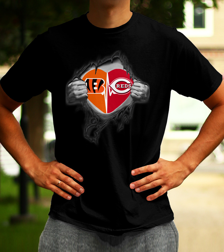 Bengals Reds Heartbeat Unity Passion Sports Team Spirit T-Shirt