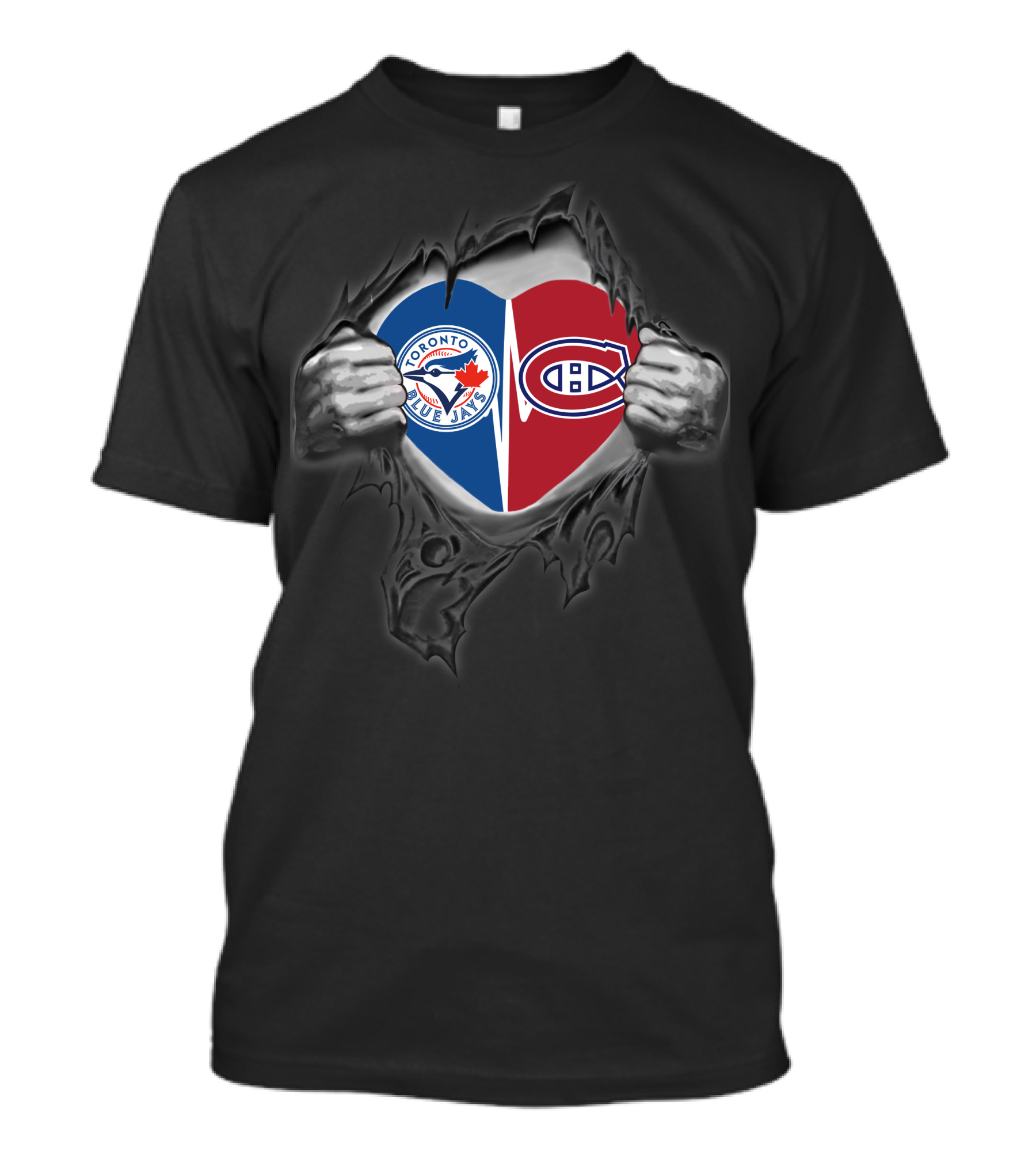 Toronto Blue Jays Montreal Canadiens Heart Logo In Rip T-Shirt