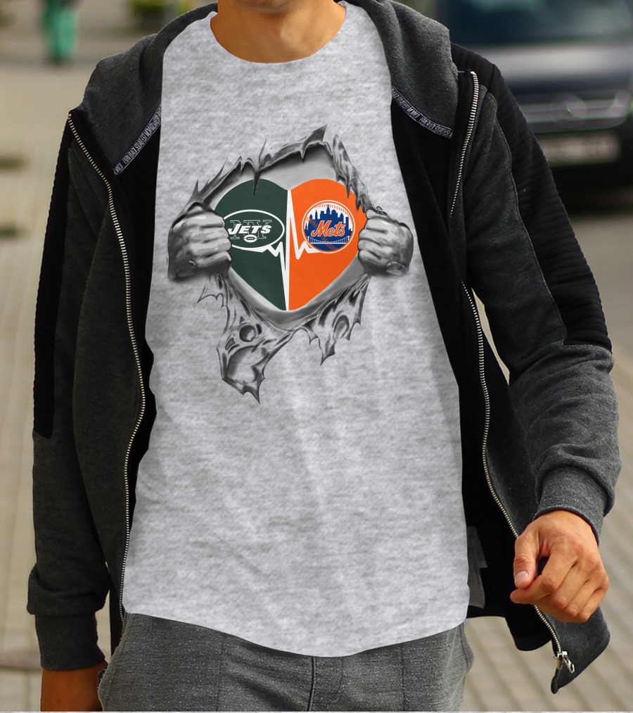 Jets Mets Heart Torn Open With NYC Sports Loyalty T-Shirt