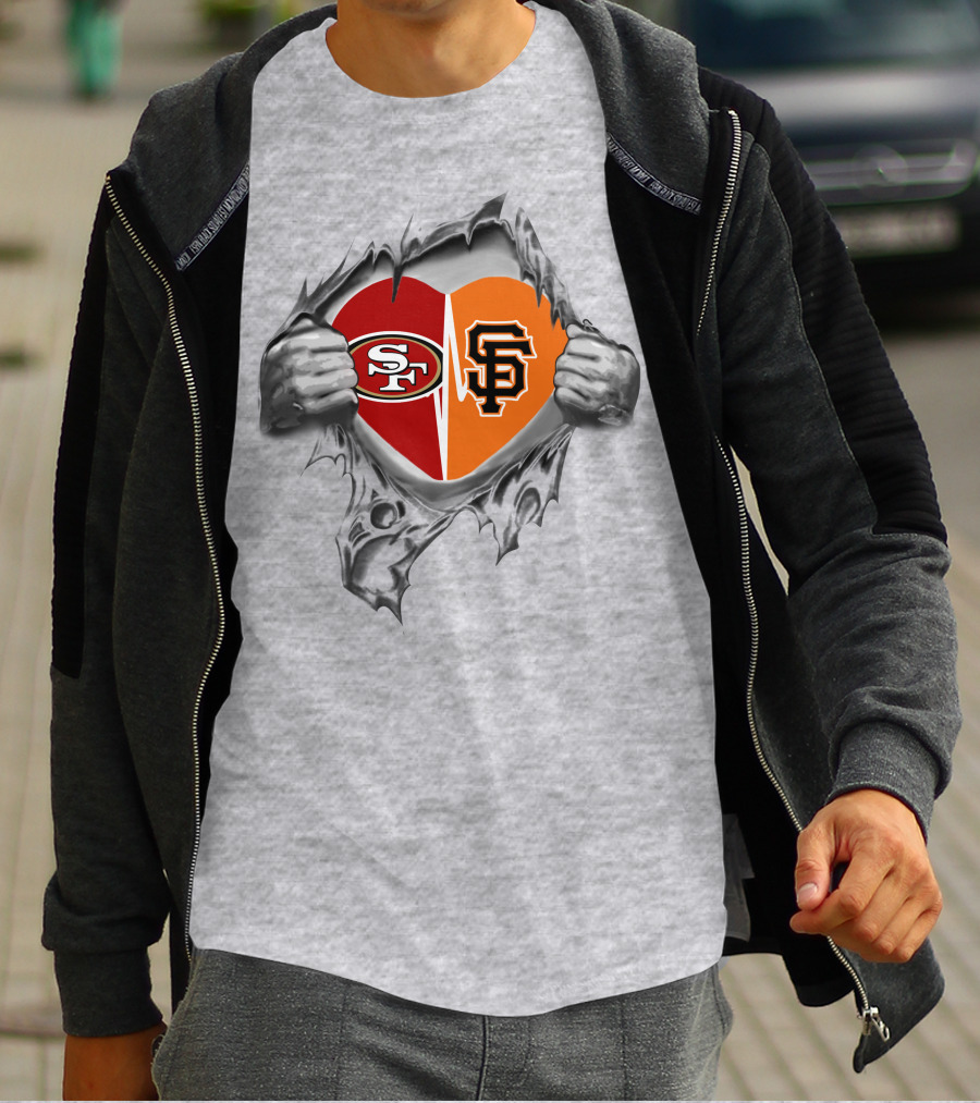 San Francisco 49ers Giants Heart Logo Fusion T-Shirt
