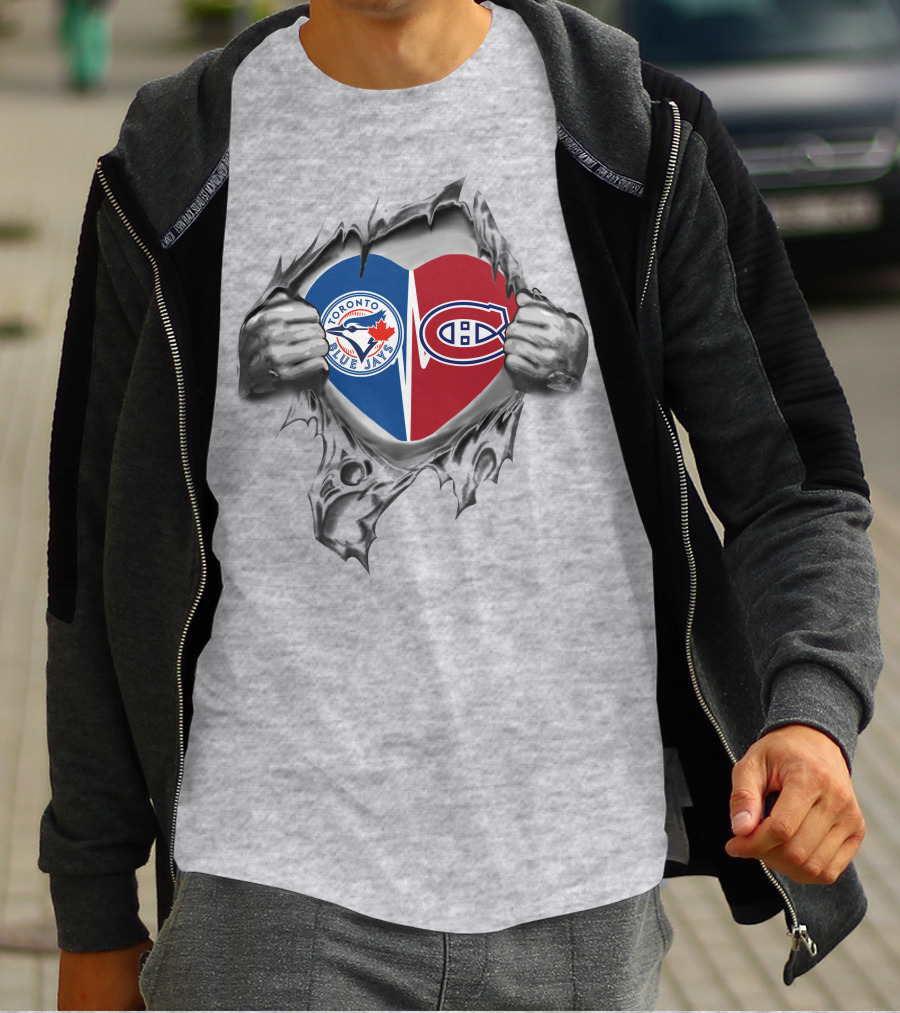 Blue Jays Canadiens Heart Toronto Montreal Sports Passion T-Shirt