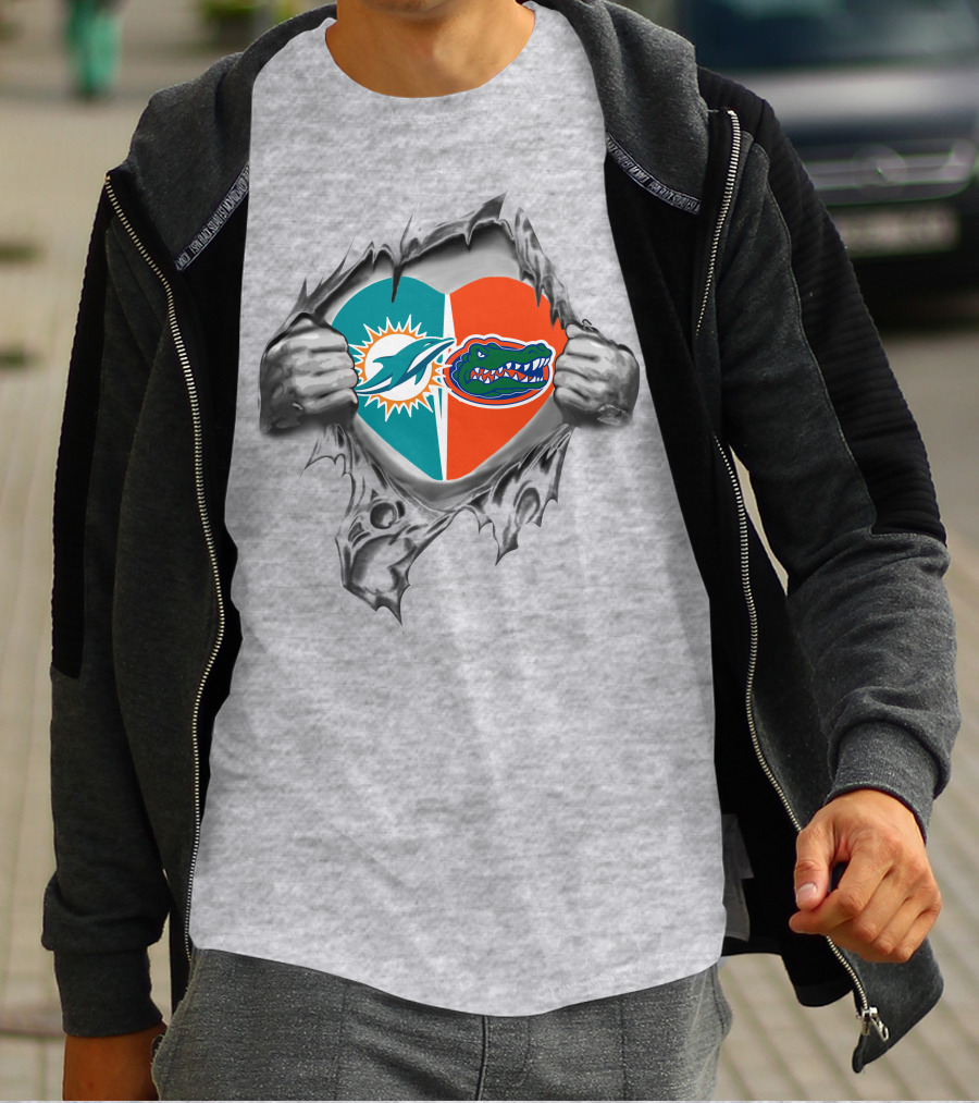 Miami Dolphins And Florida Gators Heart T-Shirt