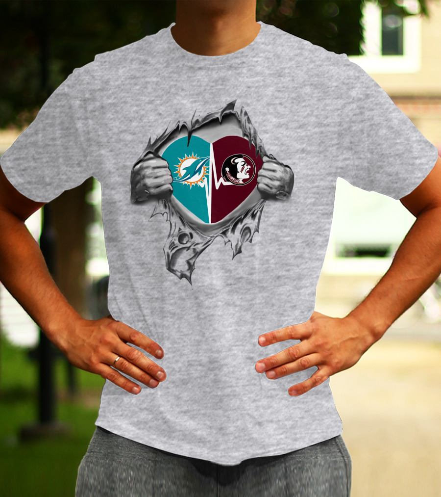 Dolphins Seminoles Heartbeat Passion T-Shirt