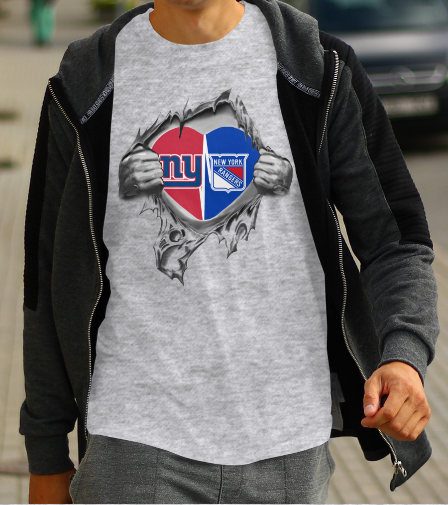 New York Giants Rangers Heart Peeling Hands T-Shirt