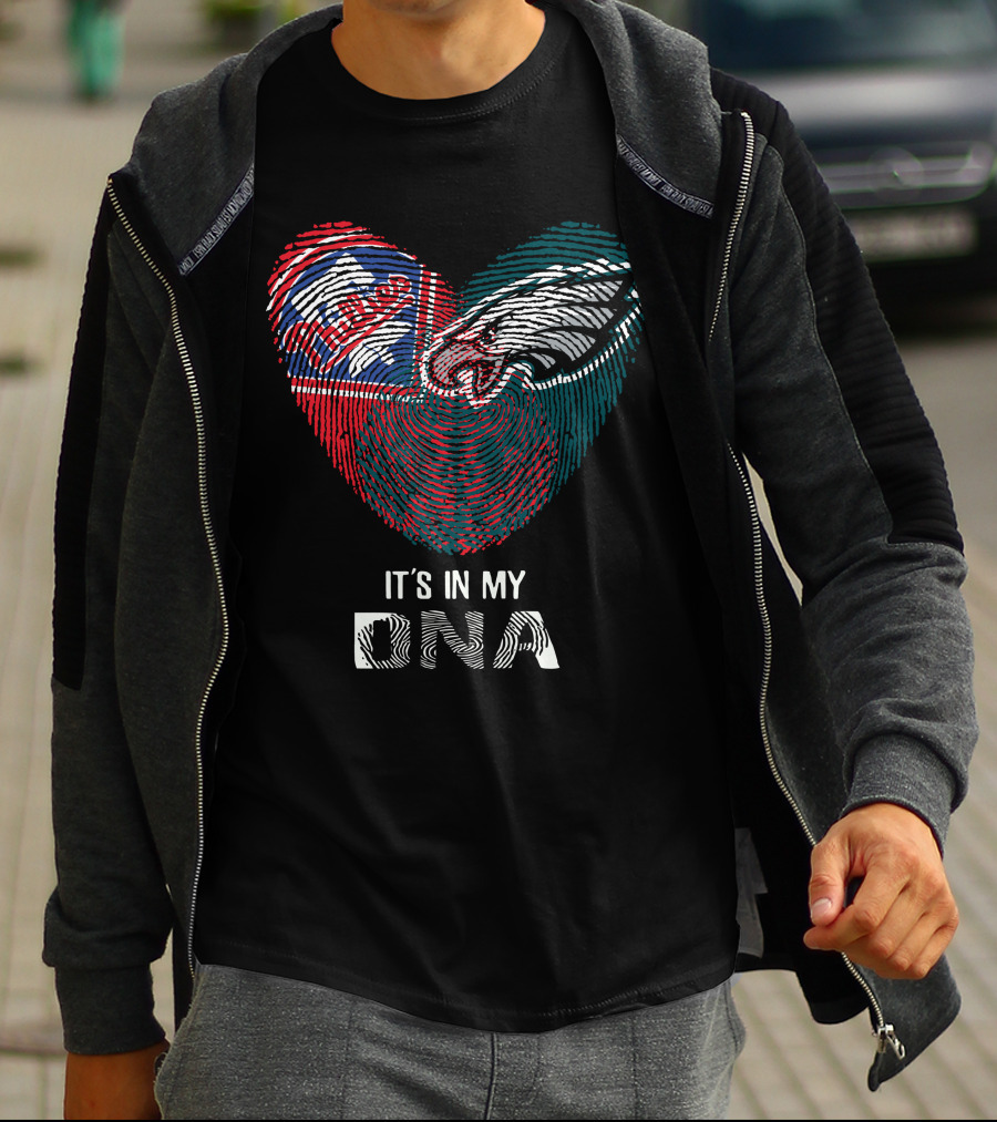 Eagles Phillies Heart Shaped Fingerprint It's In My DNA T-Shirt