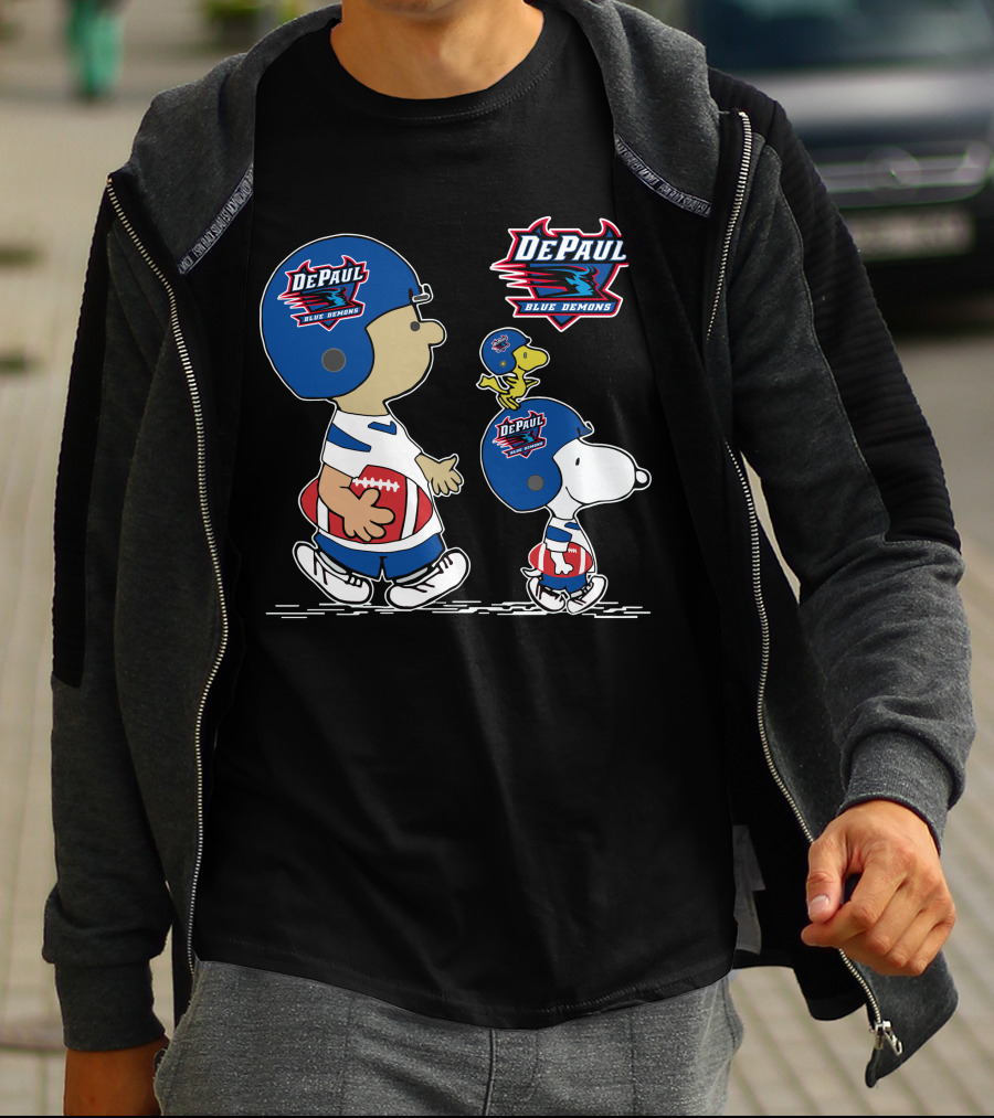 DePaul Blue Demons Snoopy And Woodstock Football Helmets T-Shirt
