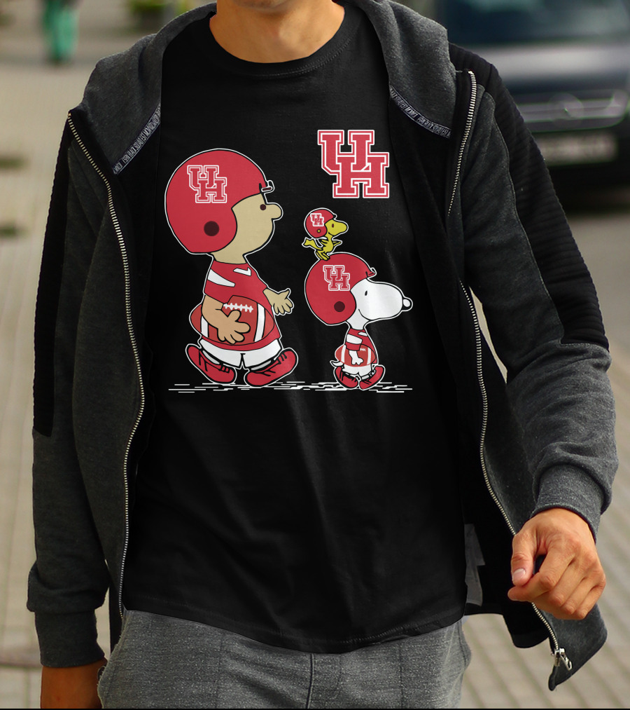 Houston Cougars Snoopy Football Team UH Logo Charlie Brown Woodstock T-Shirt