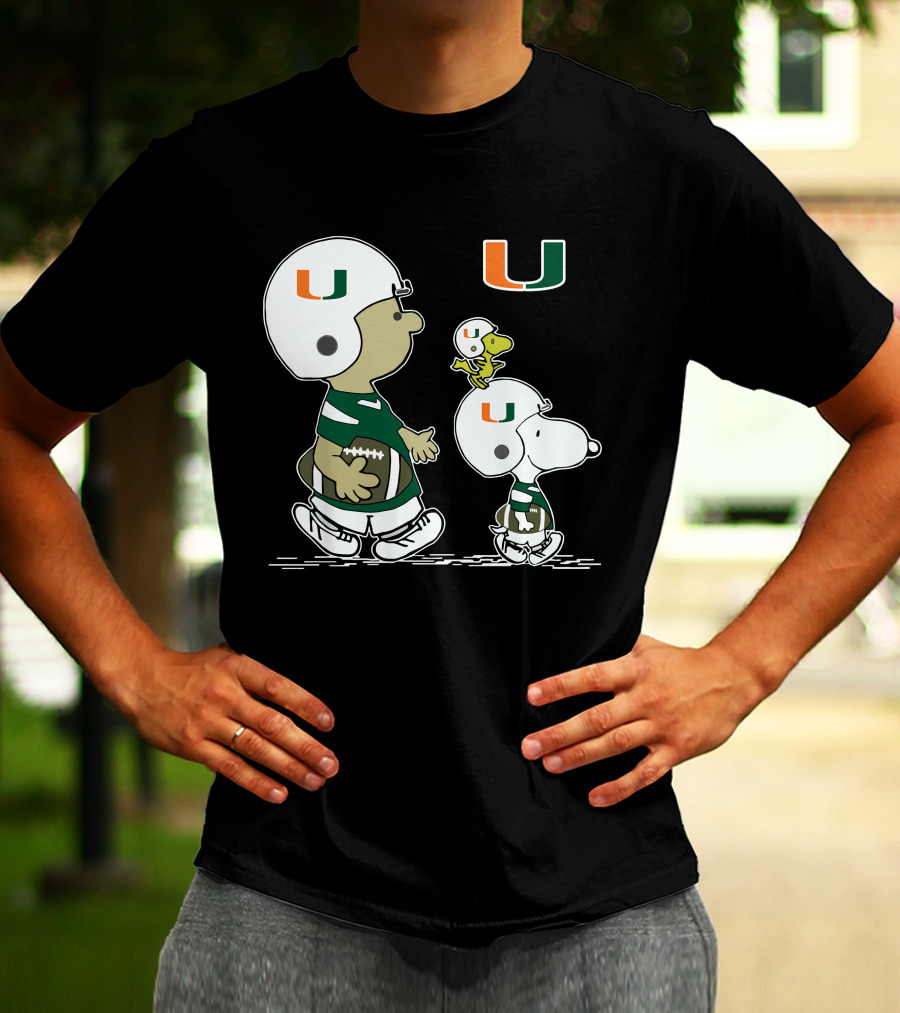 Miami Hurricanes Peanuts Snoopy Woodstock Helmet Football T-Shirt