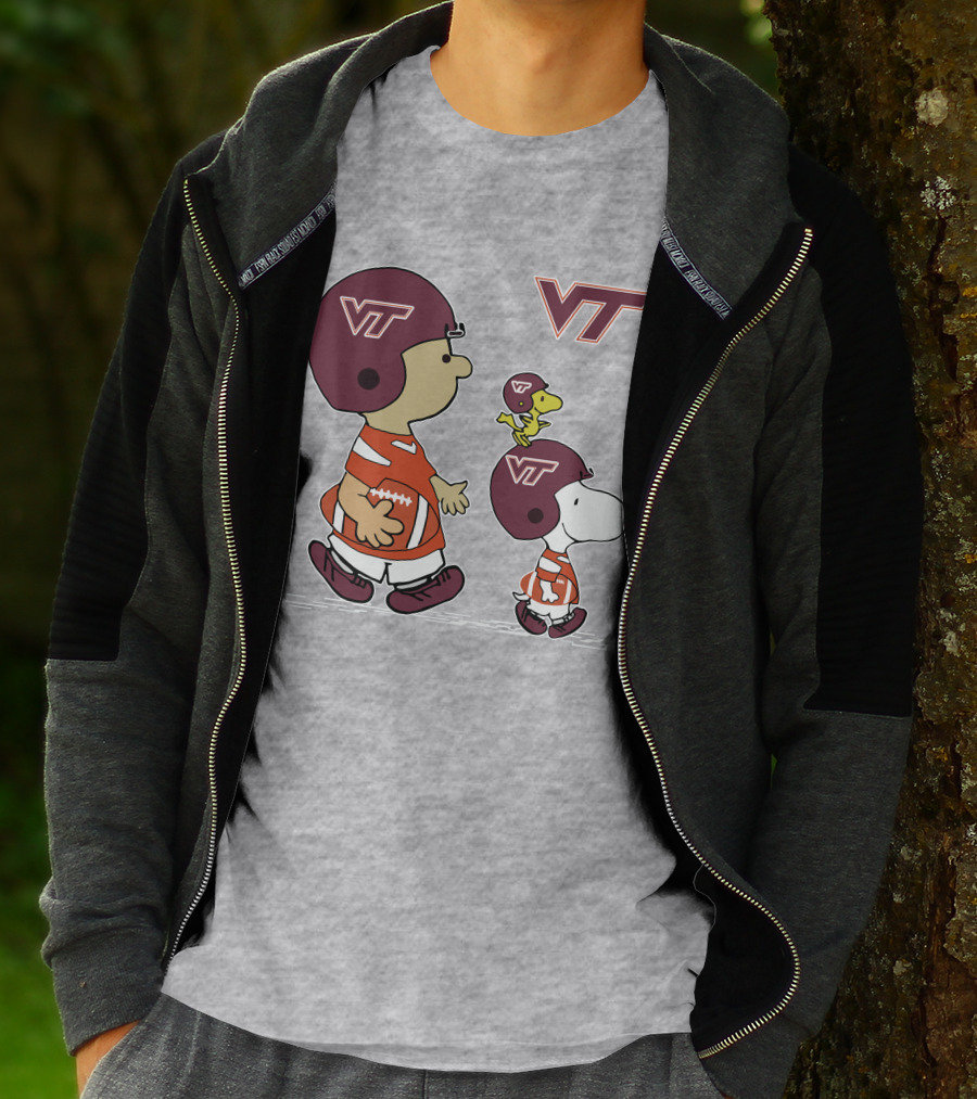 Virginia Tech Hokies VT Football Snoopy And Woodstock Peanuts Characters T-Shirt