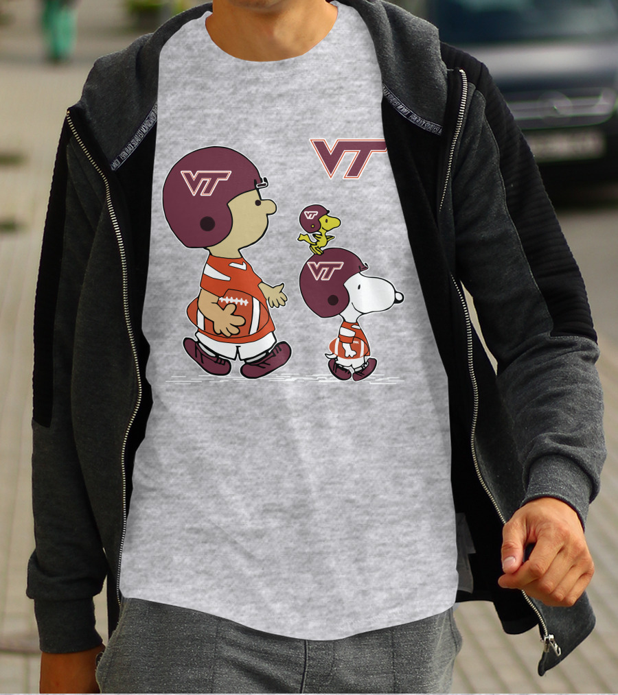 Virginia Tech Hokies VT Football Snoopy And Woodstock Peanuts Characters T-Shirt