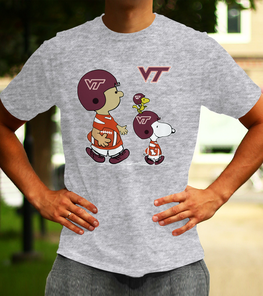 Virginia Tech Hokies VT Football Snoopy And Woodstock Peanuts Characters T-Shirt