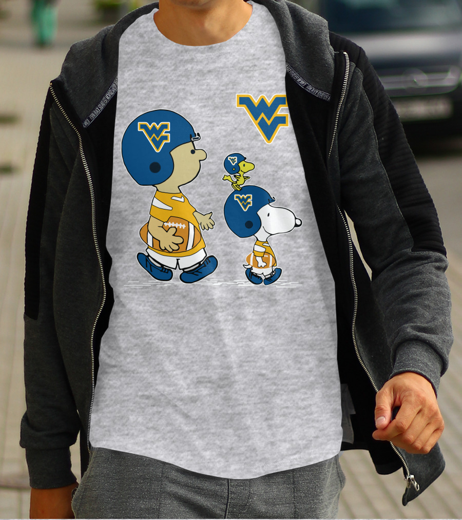 Snoopy WVU Football WV Logo Peanuts Charlie Brown Woodstock T-Shirt