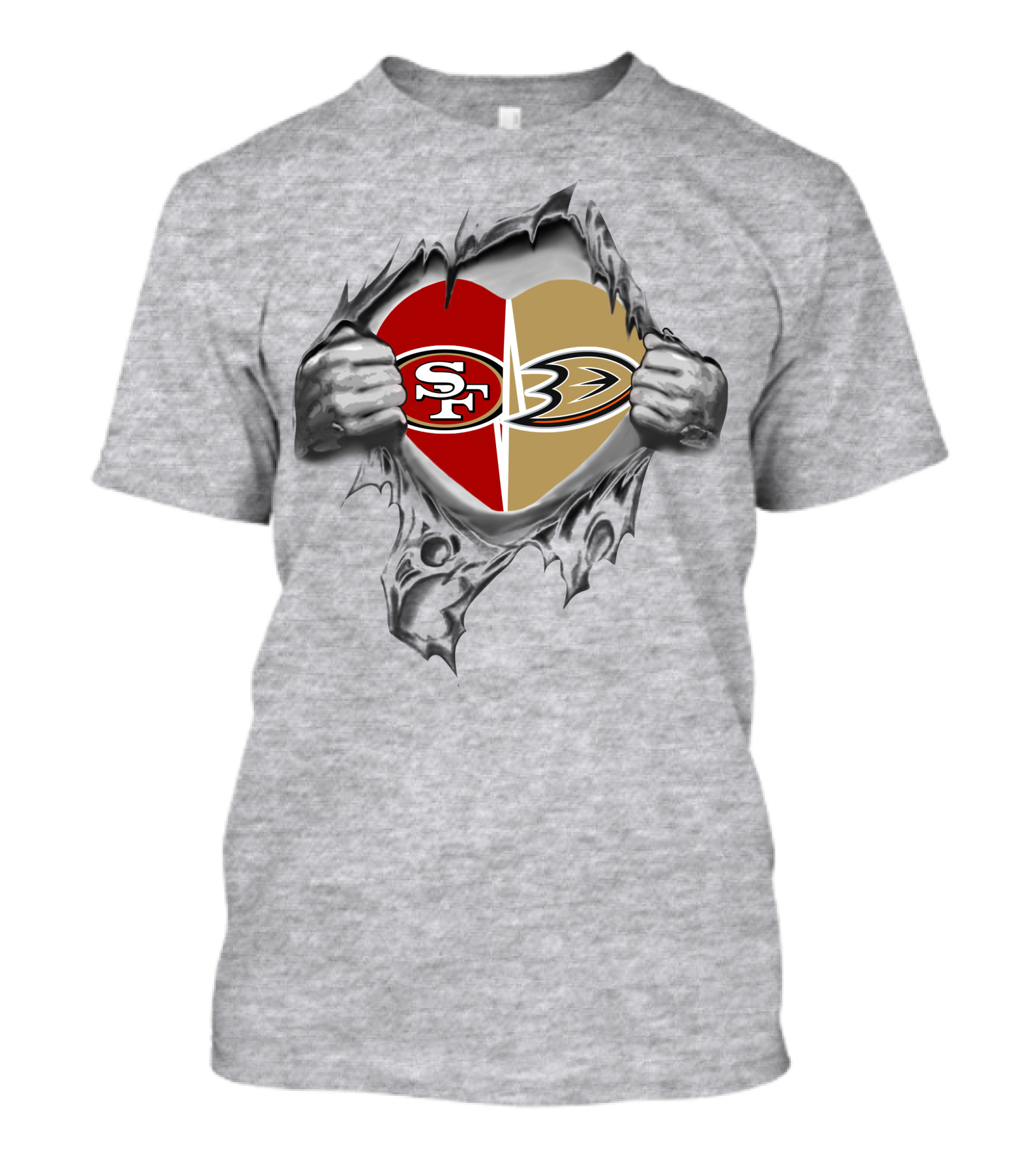 SF 49Ers Anaheim Ducks Heart Logo Tear T-Shirt