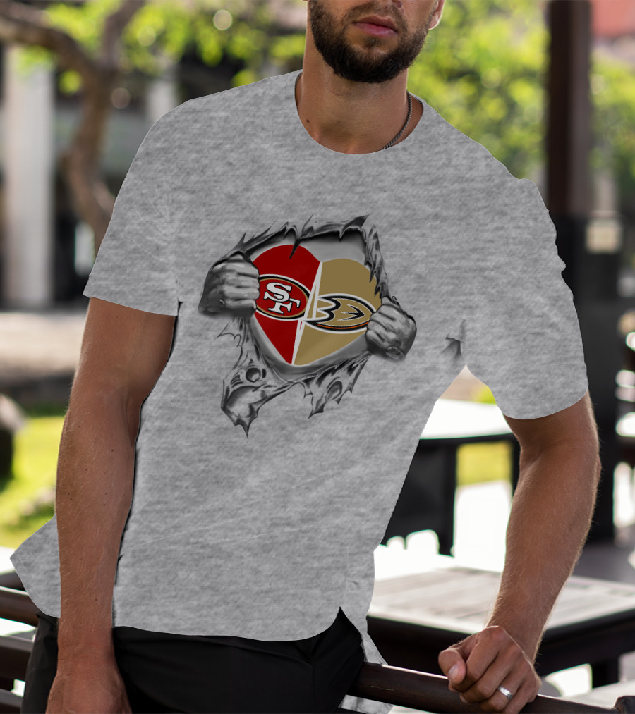 SF 49Ers Anaheim Ducks Heart Logo Tear T-Shirt