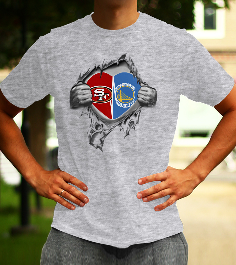 SF 49ers Golden State Warriors Heart Rip T-Shirt