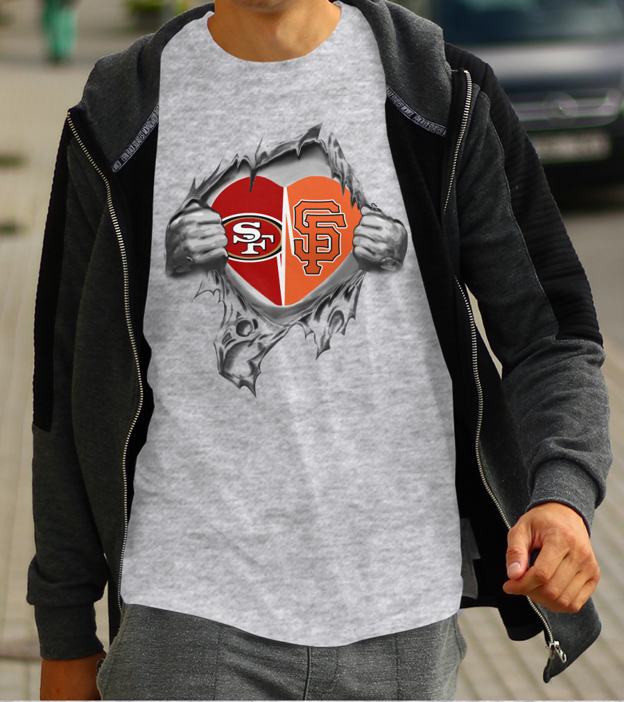 Sf 49Ers Giants Heart Logo Tear T-Shirt