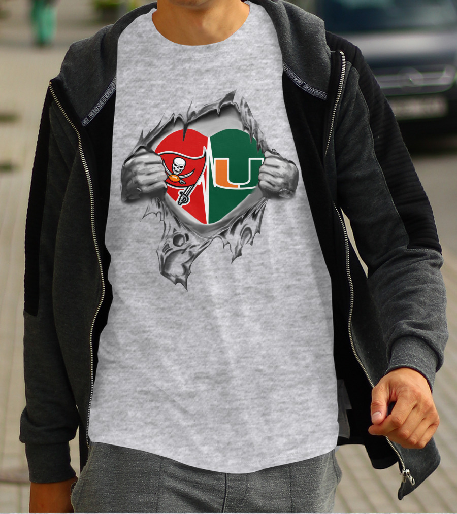Buccaneers Miami Hurricanes Heartbeat Passion T-Shirt