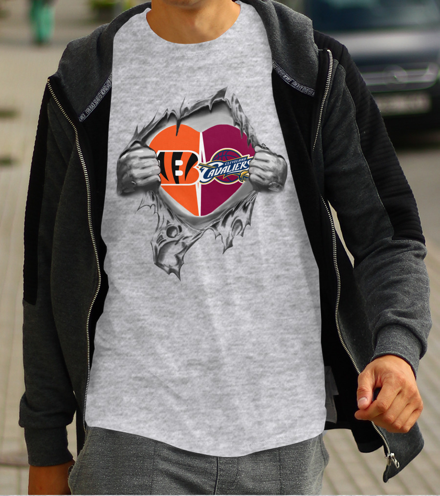 Bengals Cavaliers Heart Hand Graphics T-Shirt