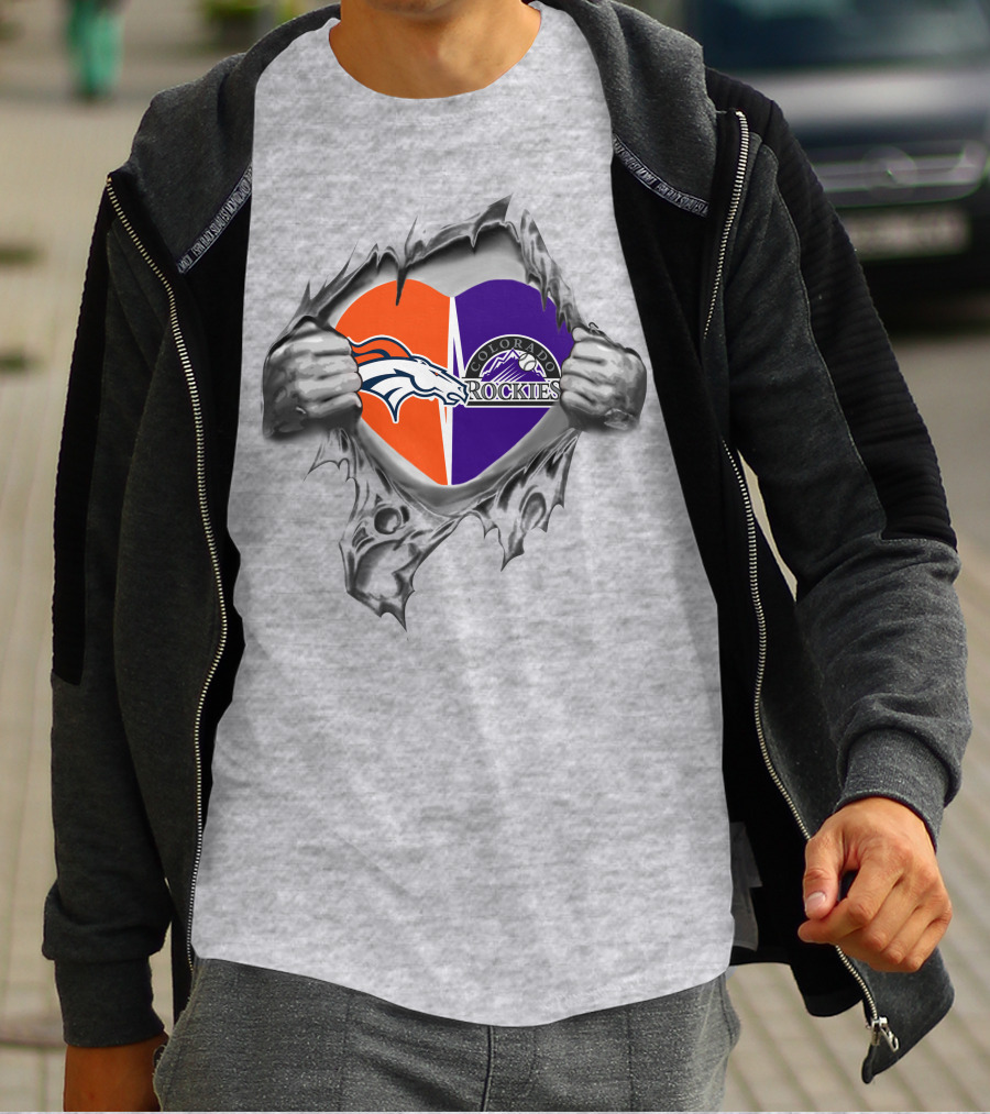 Broncos Rockies Heart Colorado Orange Purple Logo Fusion T-Shirt