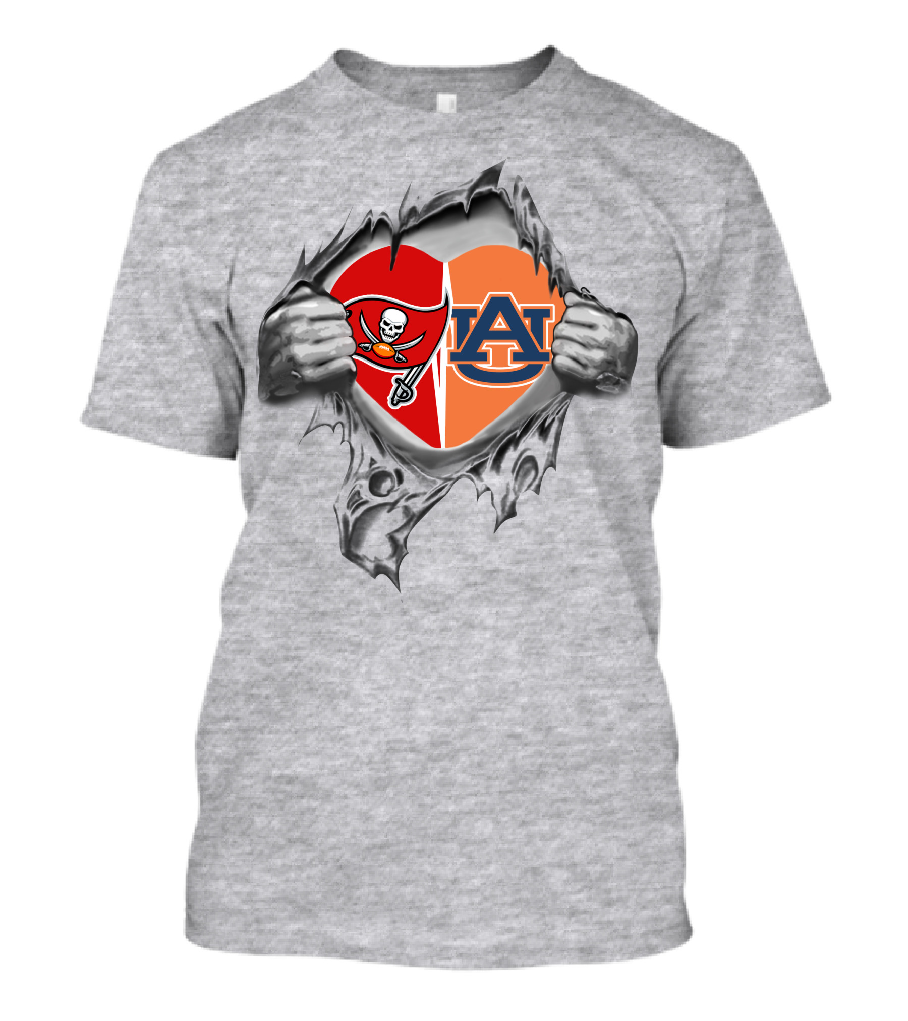 Buccaneers And Auburn Tigers Heart Emblem Fusion T-Shirt