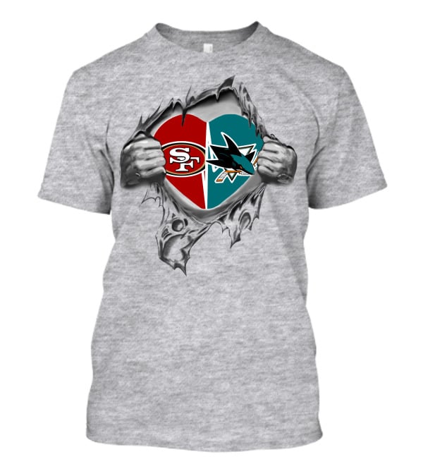 SF 49Ers San Jose Sharks Heart Symbol Torn T-Shirt