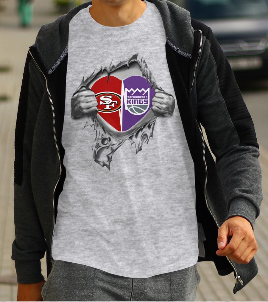 SF 49ers Sacramento Kings Heart Logo Fan Spirit T-Shirt