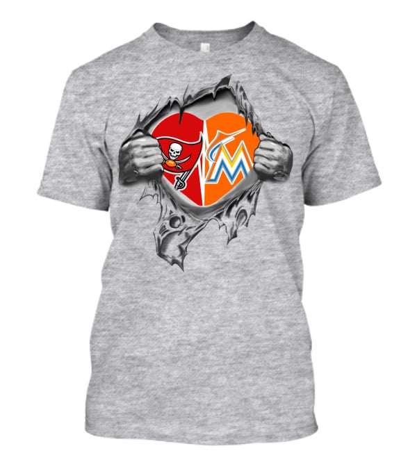 Buccaneers Miami Marlins Heart Torn T-Shirt