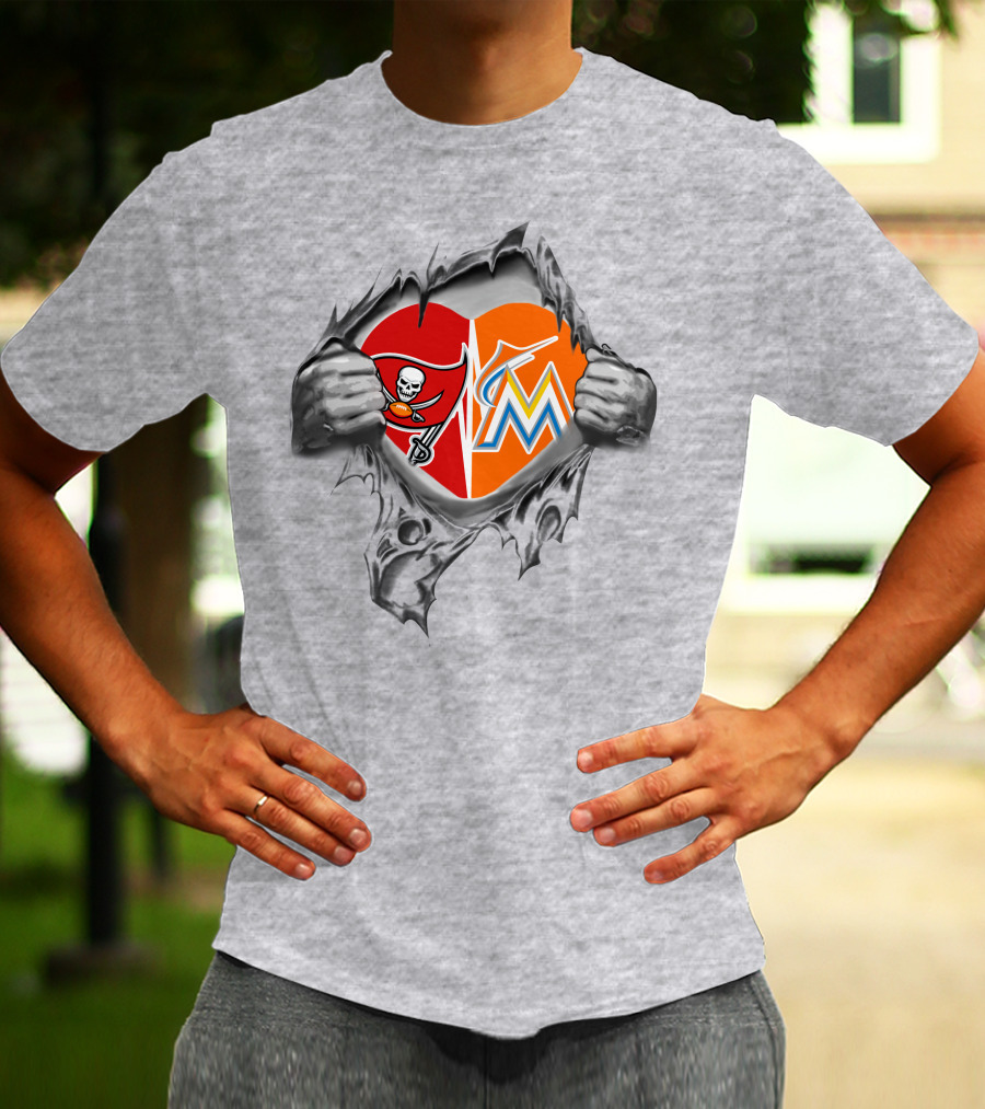Buccaneers Miami Marlins Heart Torn T-Shirt