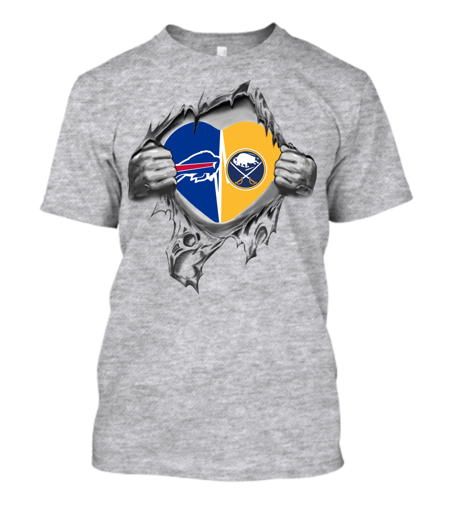 Buffalo Bills Sabres Heart Torn Open NFL NHL Passion T-Shirt