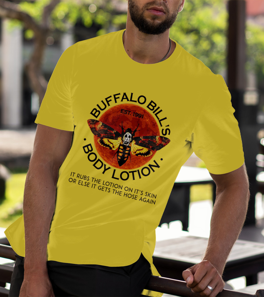 Buffalo Bill's Body Lotion Funny Halloween Horror Moth Skull Vintage 1991 T-Shirt