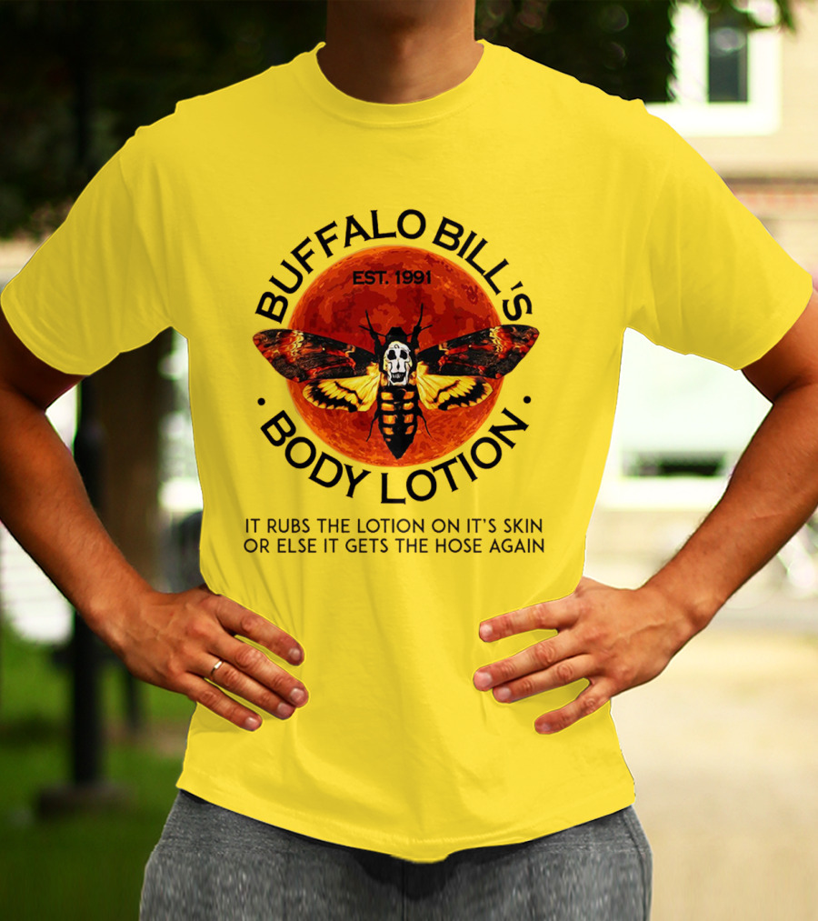 Buffalo Bill's Body Lotion Funny Halloween Horror Moth Skull Vintage 1991 T-Shirt