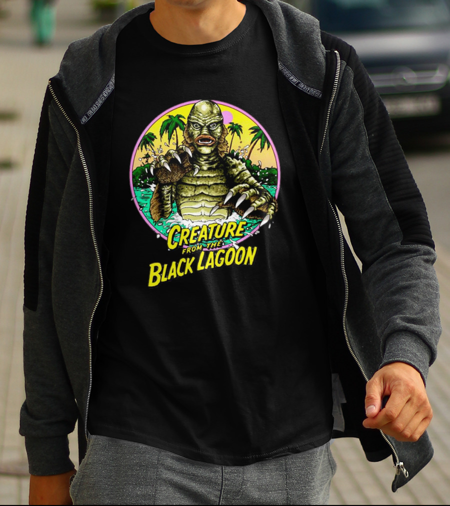 Creature From The Black Lagoon Retro Monster Beach Scene T-Shirt