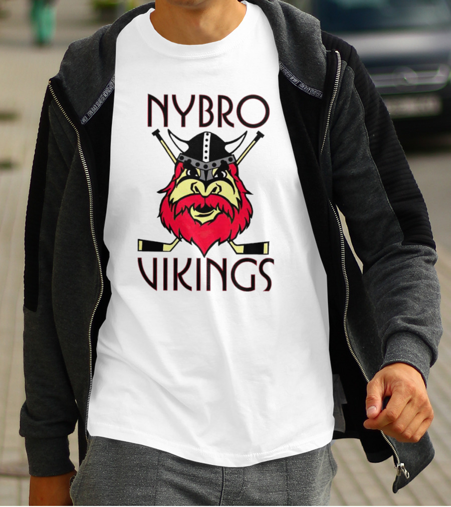 Nybro Vikings Hockey Red Viking Head With Crossed Hockey Sticks T-Shirt