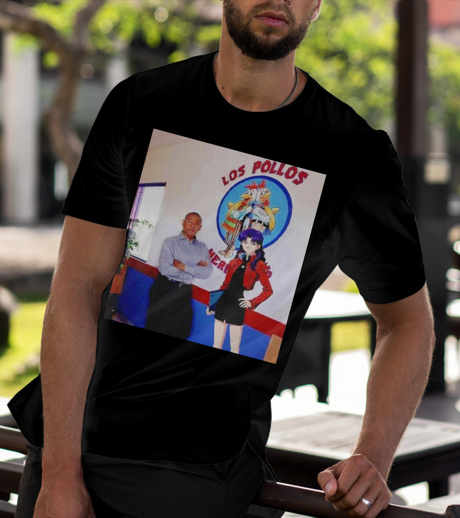 Breaking Bad Los Pollos Hermanos Gus And Evangelion Misato Crossover T-Shirt