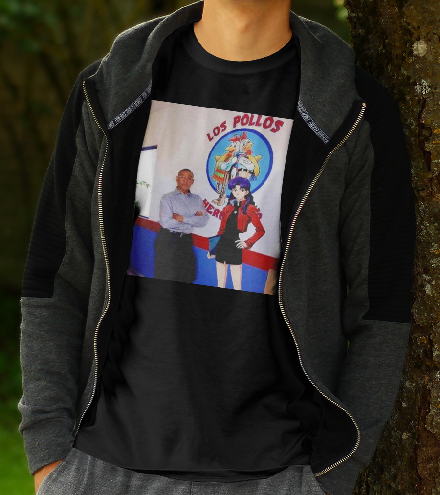 Breaking Bad Los Pollos Hermanos Gus And Evangelion Misato Crossover T-Shirt