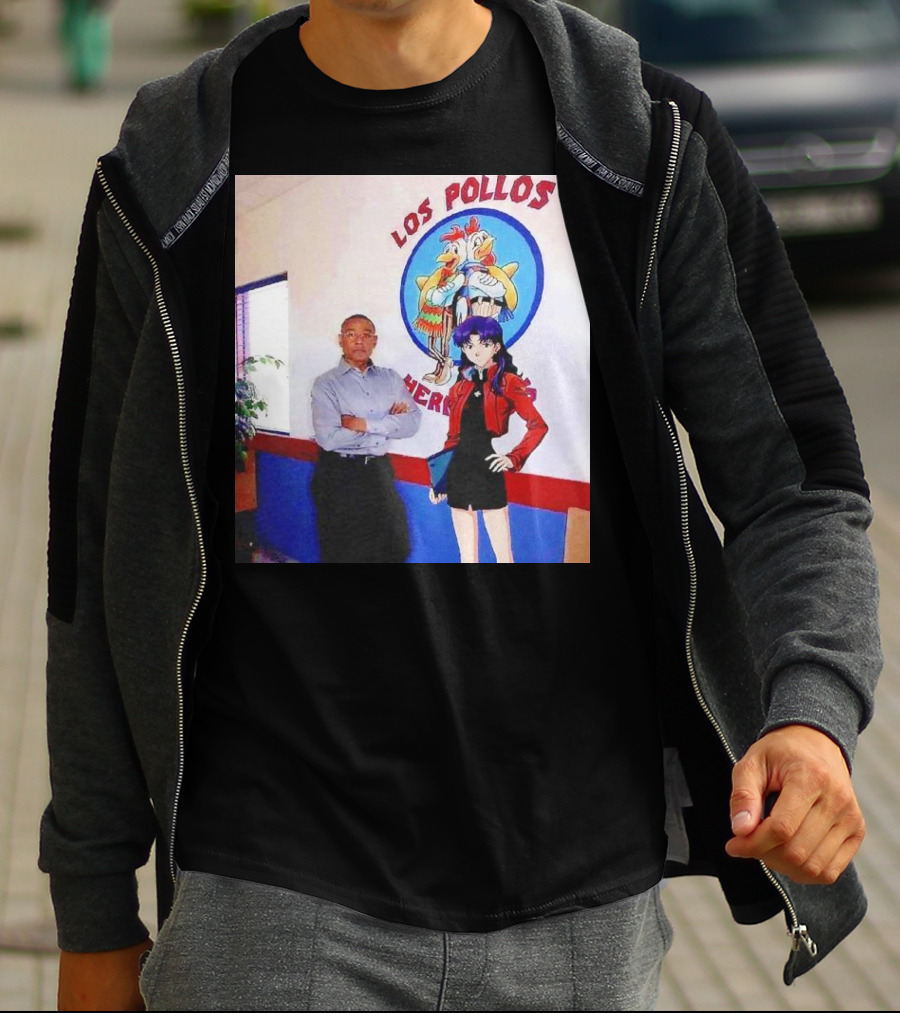 Breaking Bad Los Pollos Hermanos Gus And Evangelion Misato Crossover T-Shirt