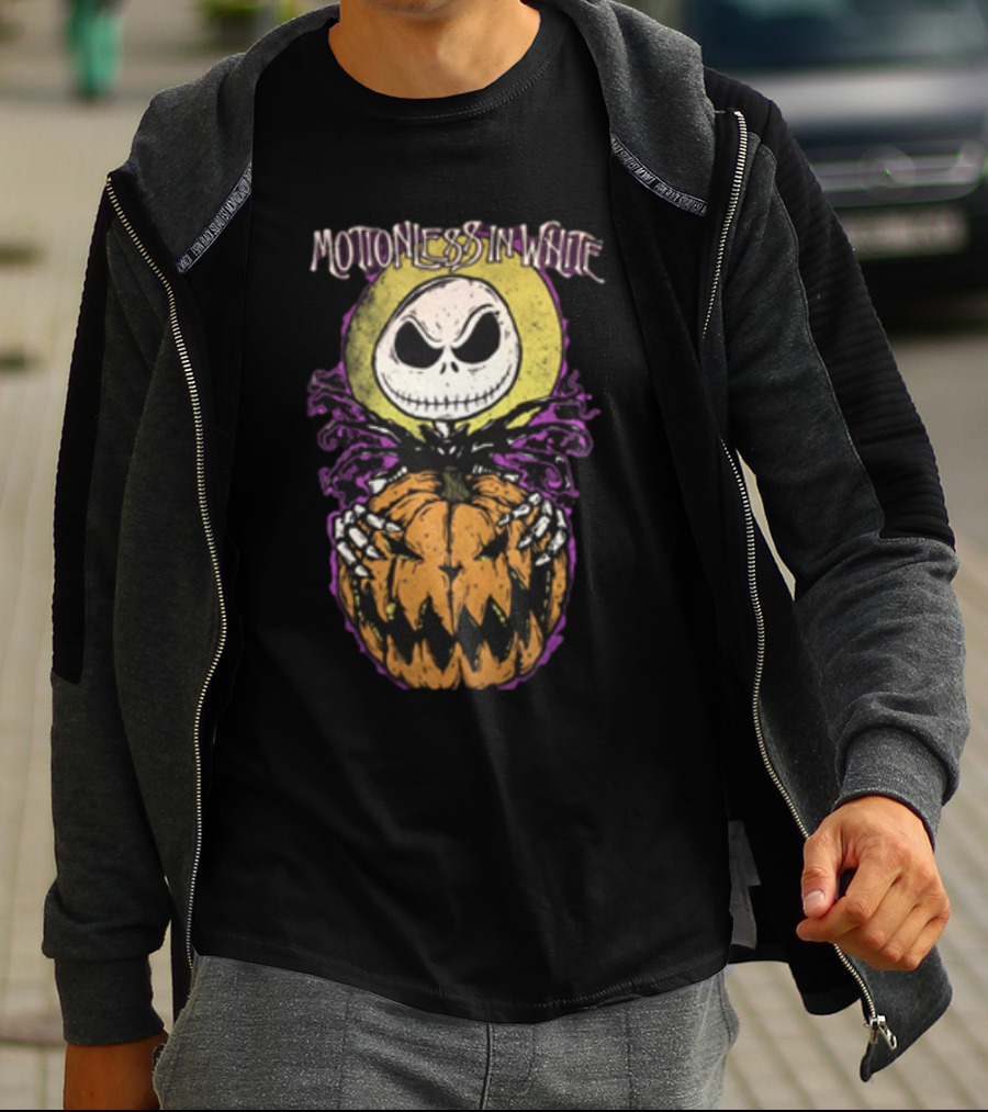 Motionless In White Halloween Skeleton Holding Pumpkin T-Shirt