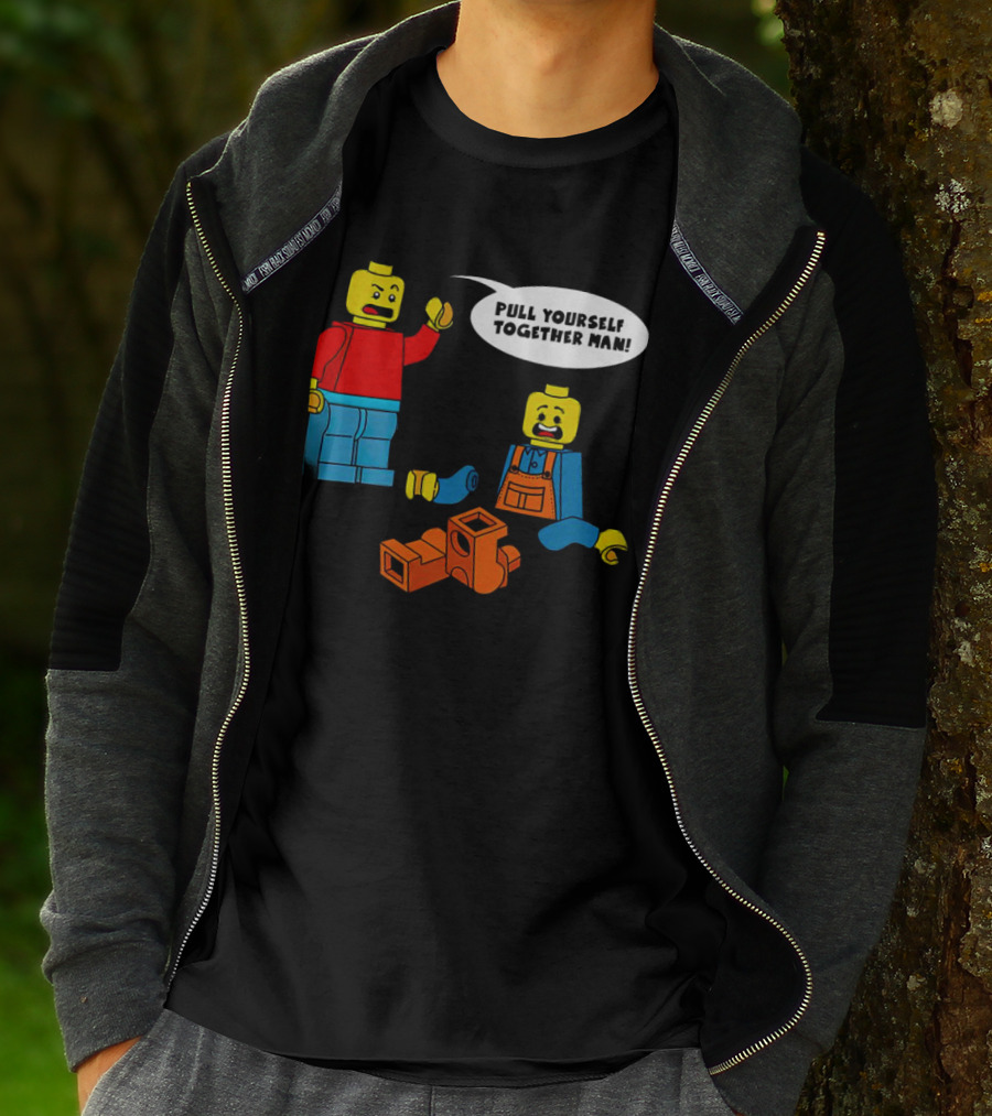 LEGO Figures Pull Yourself Together Man Speech Bubble Playful Scene T-Shirt