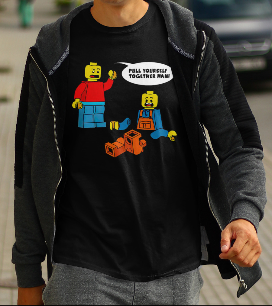 LEGO Figures Pull Yourself Together Man Speech Bubble Playful Scene T-Shirt