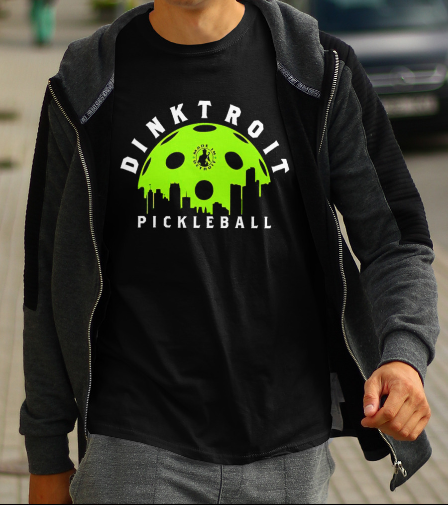 Dinktroit Pickleball Made In Detroit Skyline Ball T-Shirt