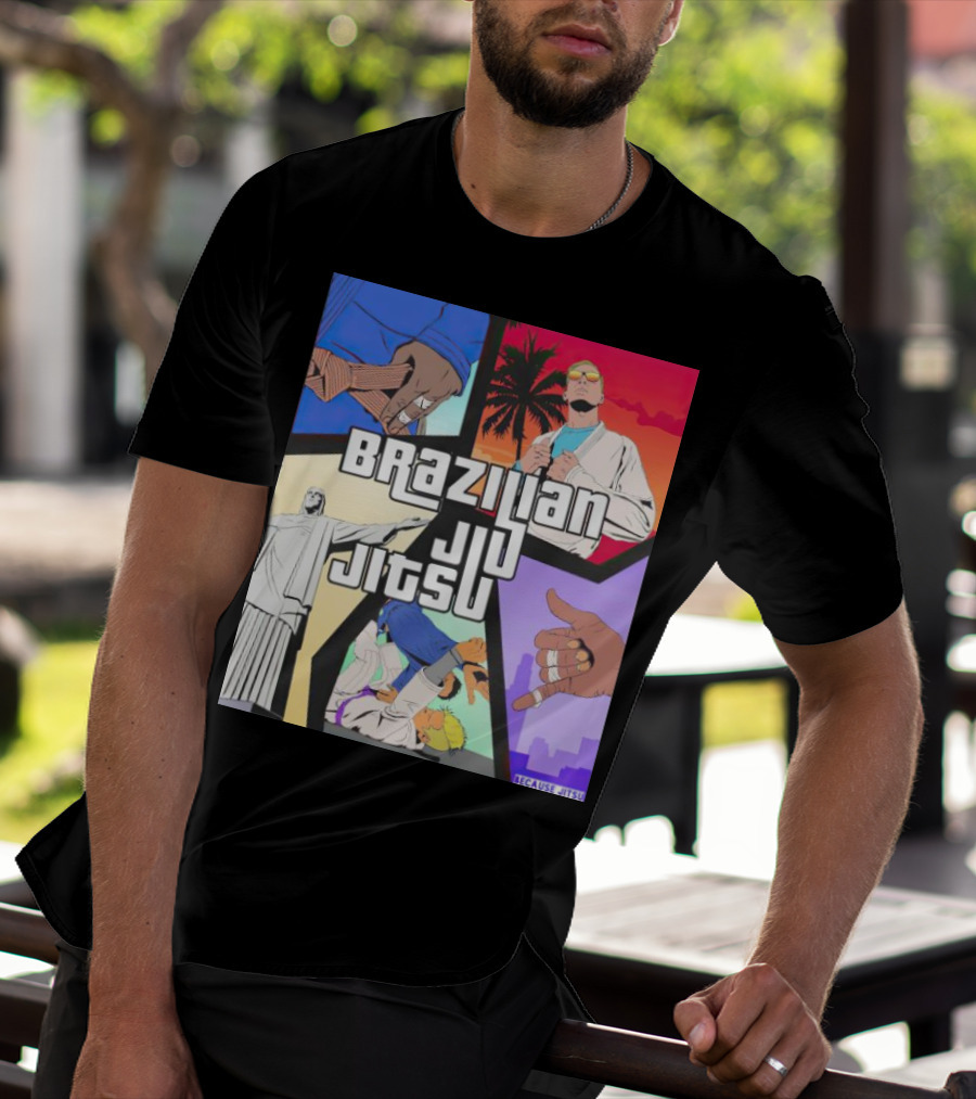 Brazilian Jiu Jitsu Because Jitsu Palms And Rio Comic Style Collage T-Shirt