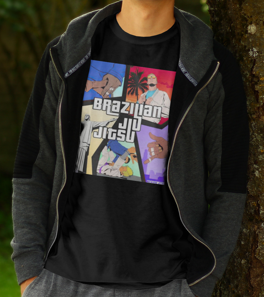Brazilian Jiu Jitsu Because Jitsu Palms And Rio Comic Style Collage T-Shirt